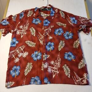 Scandia Woods Hawaiian Shirt Mens Size XL Floral Print 100%Rayon